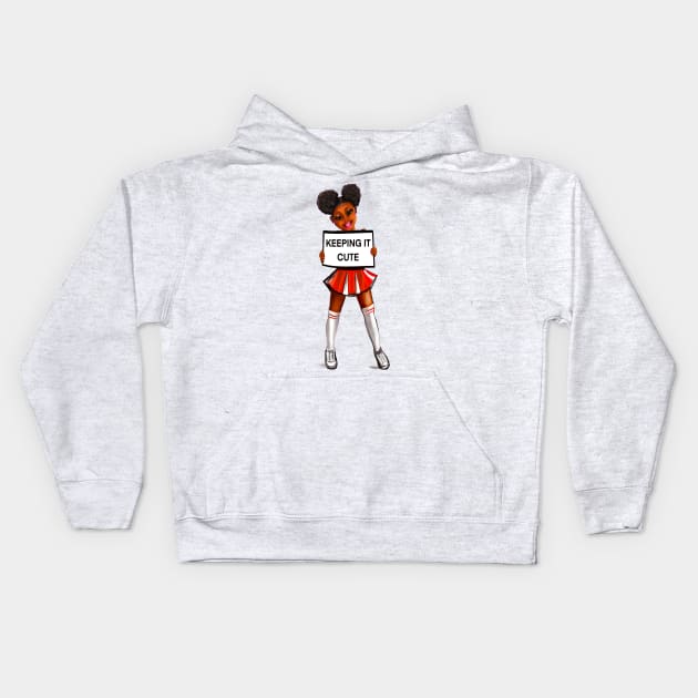 Inspirational motivational affirmation black anime girl cheerleader with Afro hair in puffs, brown eyes and dark brown skin side profile. Hair love ! Kids Hoodie by Artonmytee